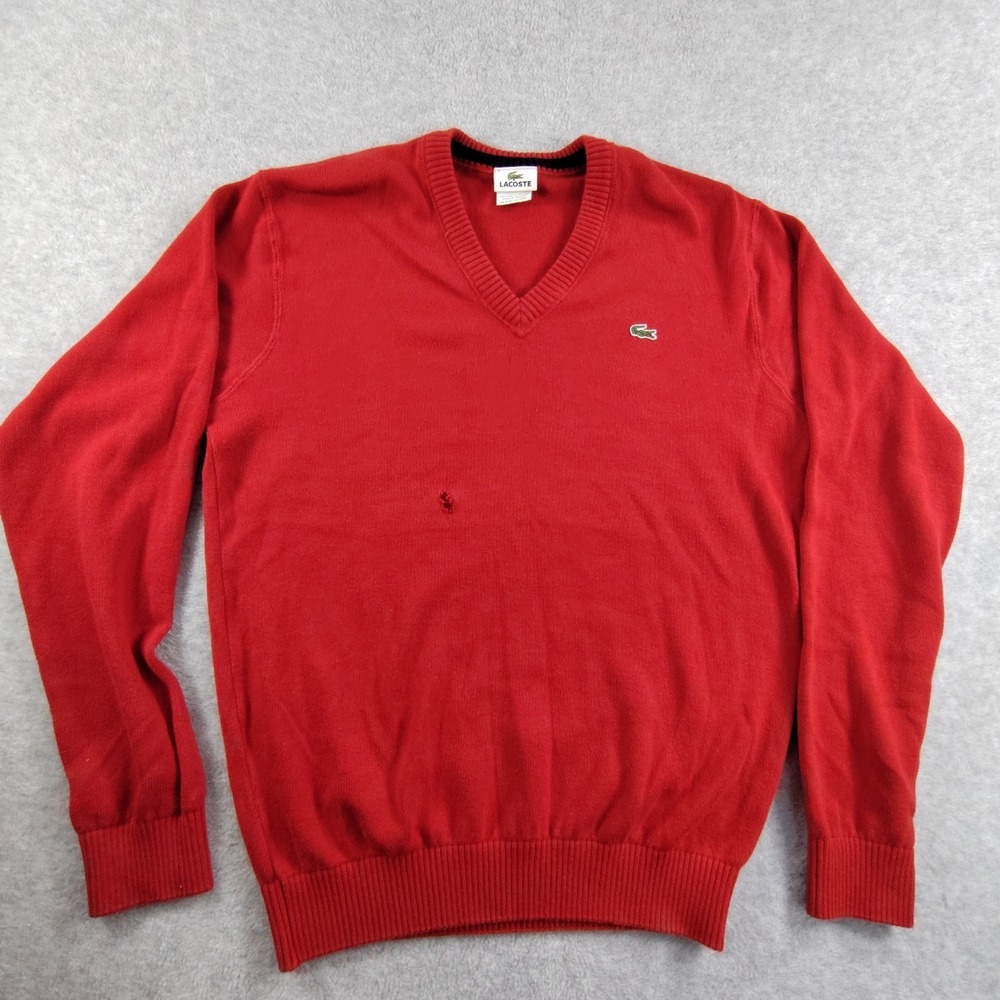 Lacoste Sweater Kids Size 4 Red Cotton Knit Pullover - Damaged Hole BB7.5GW-3581